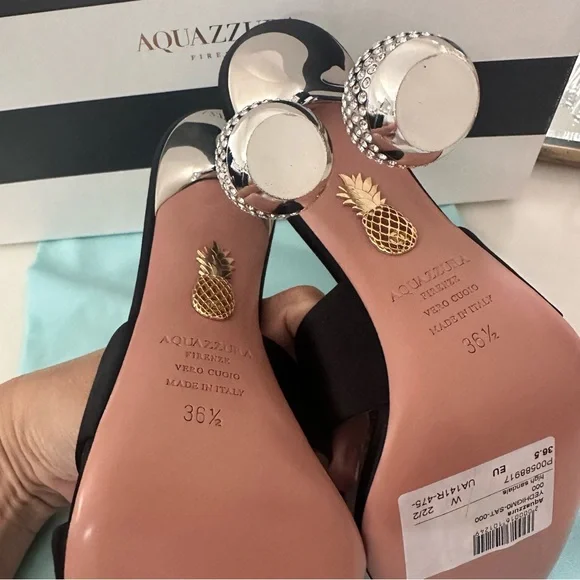 NWT AQUAZZURA Yes Darling 95 satin sandals black size 36.5 - Picture 7 of 9